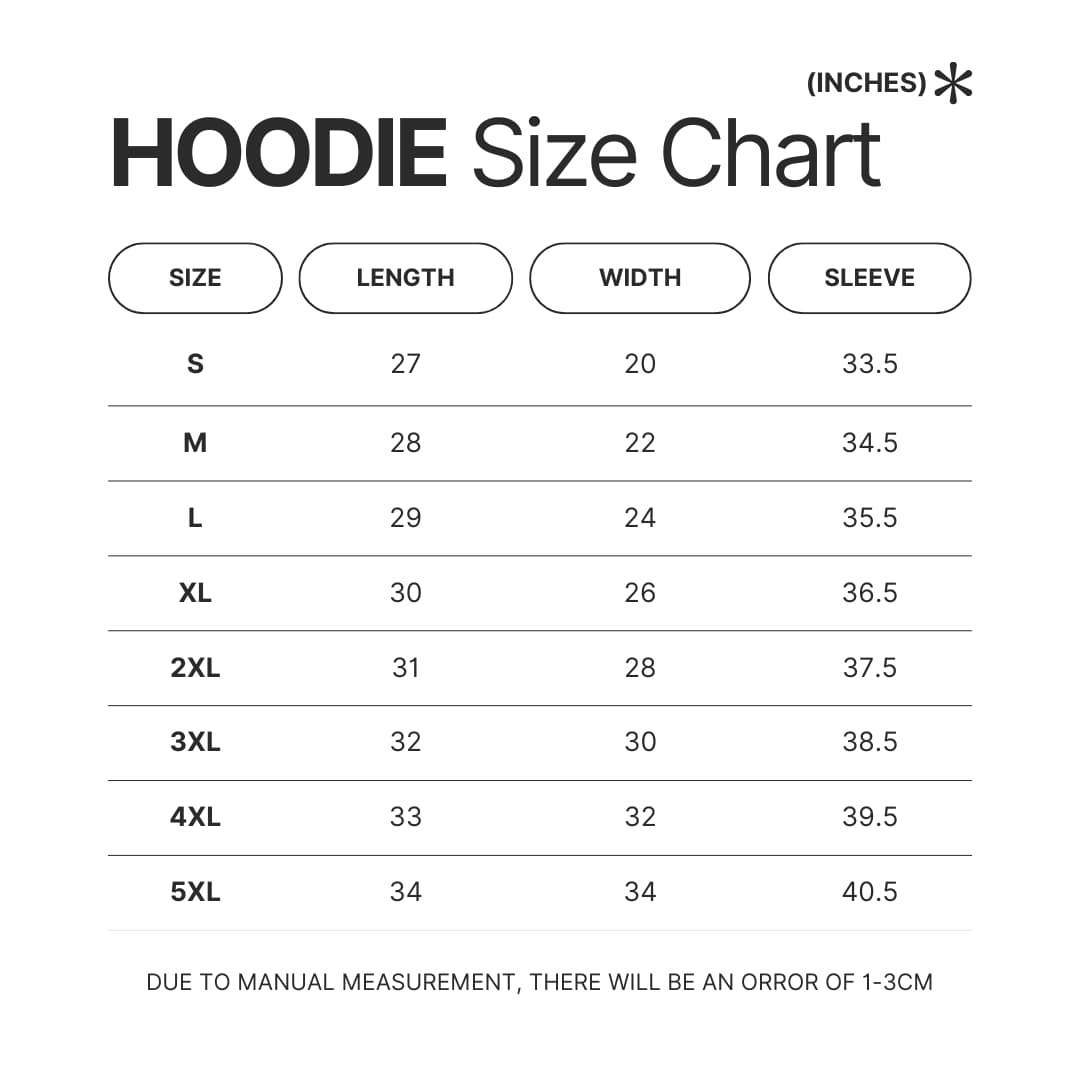 Hoodie Size Chart - Gundam Merch