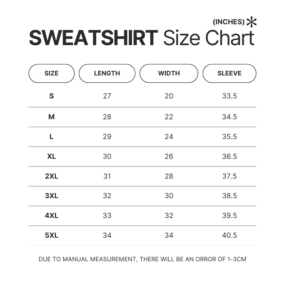 Sweatshirt Size Chart - Gundam Merch