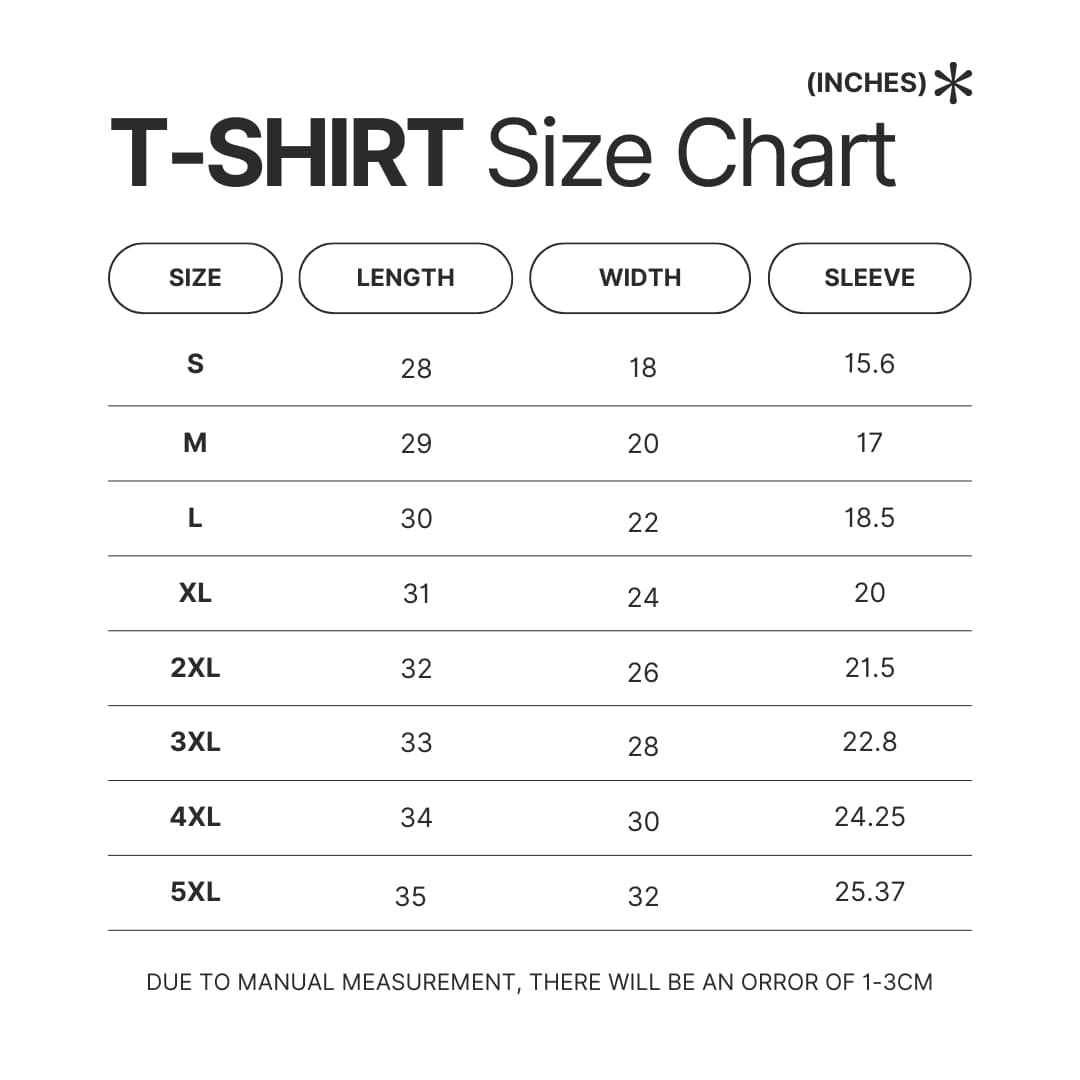 T shirt Size Chart - Gundam Merch