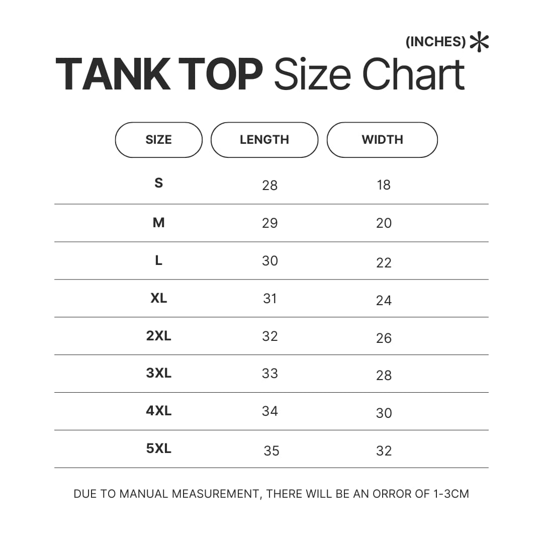 Tank Top Size Chart - Creed Band Store